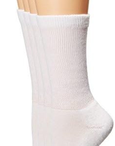 MediPeds womens Peds Crew With Non-binding Top Cushion 4 Pairs diabetic socks and shoe insoles, White, Men s 9-12 Women 10-13 US